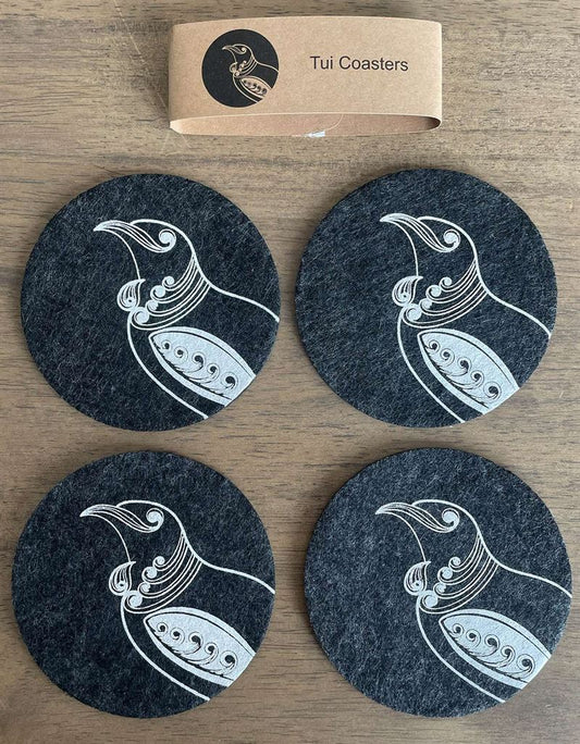 Ecofelt Coasters Tui on Dark Grey Set of 4 by Jo Luping