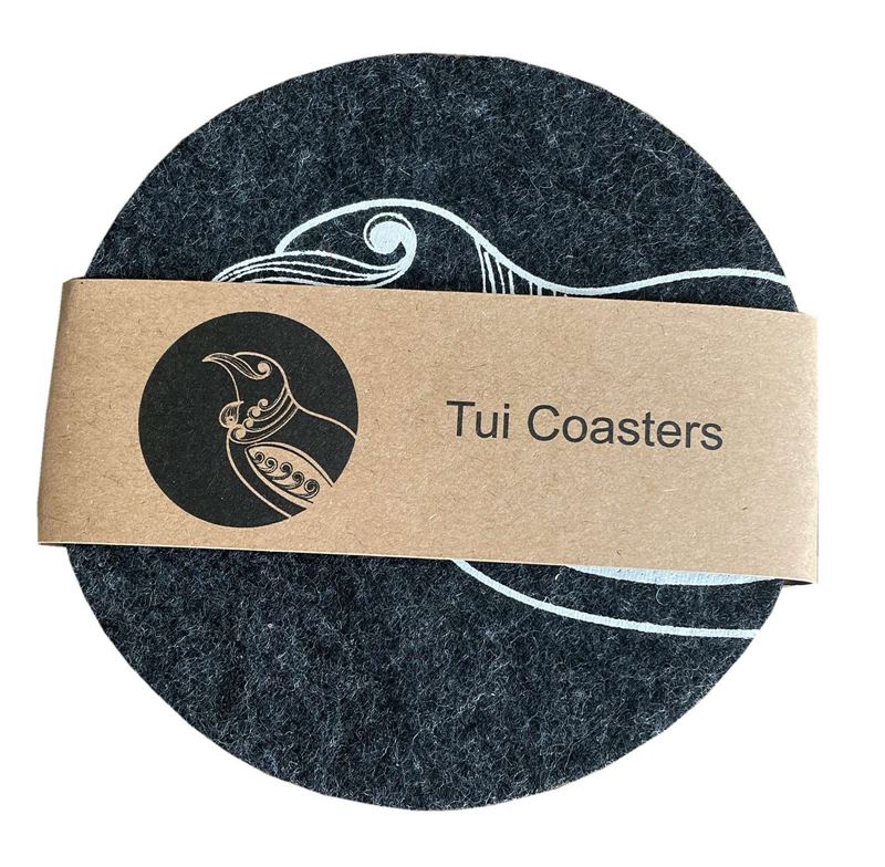 Ecofelt Coasters Tui on Dark Grey Set of 4 by Jo Luping