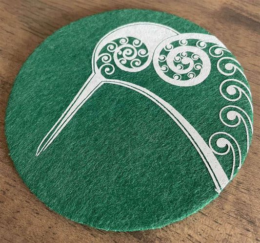 Ecofelt Coasters Kiwi on Green Set of 4 by Jo Luping