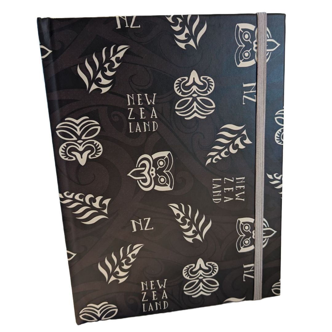 Black New Zealand Notepad with Silver Fern & Teko Design