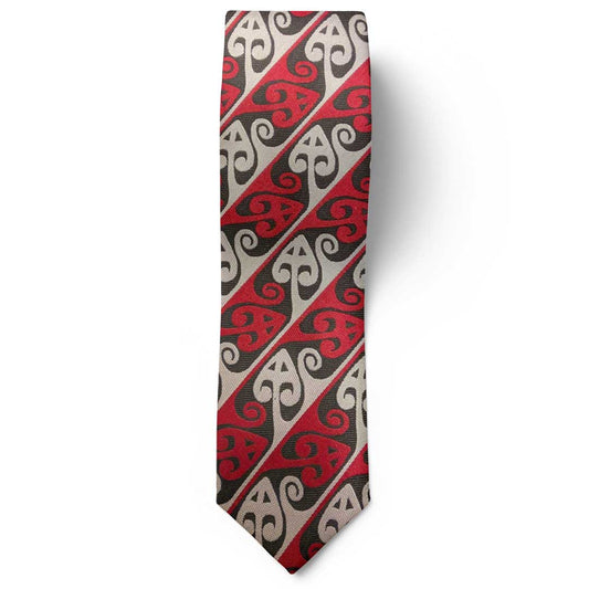 Aotearoa Maori Design Tie - Red-Black Flat