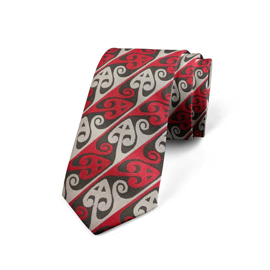 Aotearoa Maori Design Tie - Red-Black