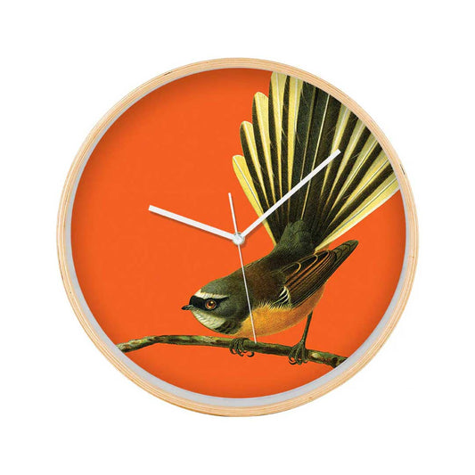 Bright New Zealand Fantail Wooden Frame Wall Clock