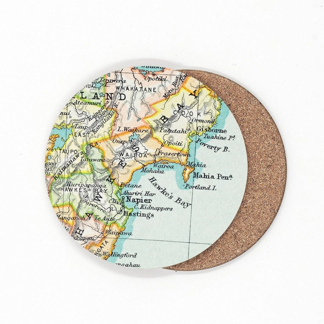 Vintage Map Coasters - 4 Regions - Hawkes Bay