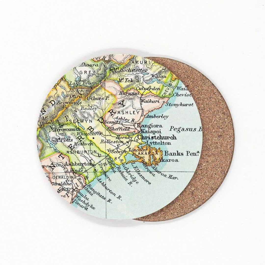 Vintage Map Coasters - 4 Regions - Christchurch