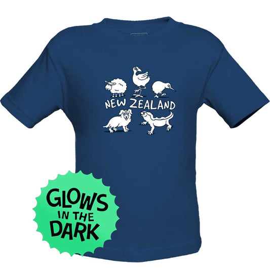 Glow In The Dark Childrens New Zealand Animals T-Shirt