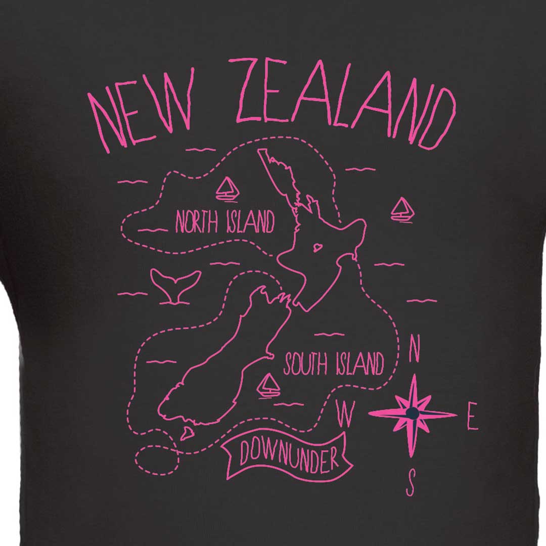 Glow In The Dark Childrens New Zealand Map T-Shirt Design