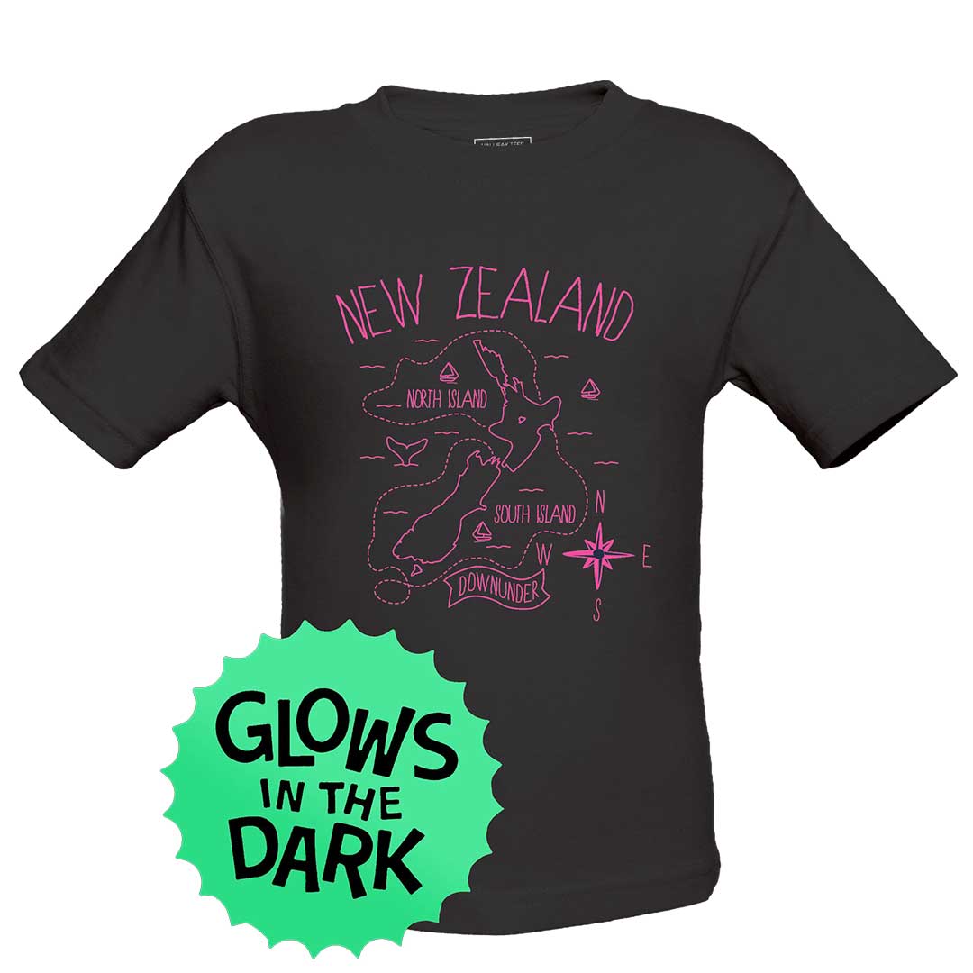 Glow In The Dark Childrens New Zealand Map T-Shirt