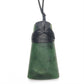 Greenstone Toki Pendant with Lashed Black Cord front