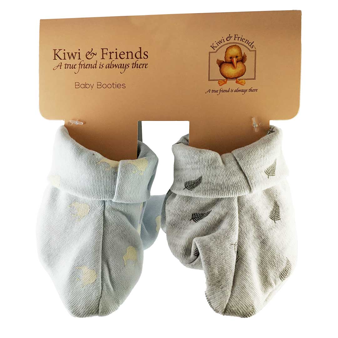 Kiwi & Friends Baby Fern-Kiwi Booties Blue-Silver Twin Pack