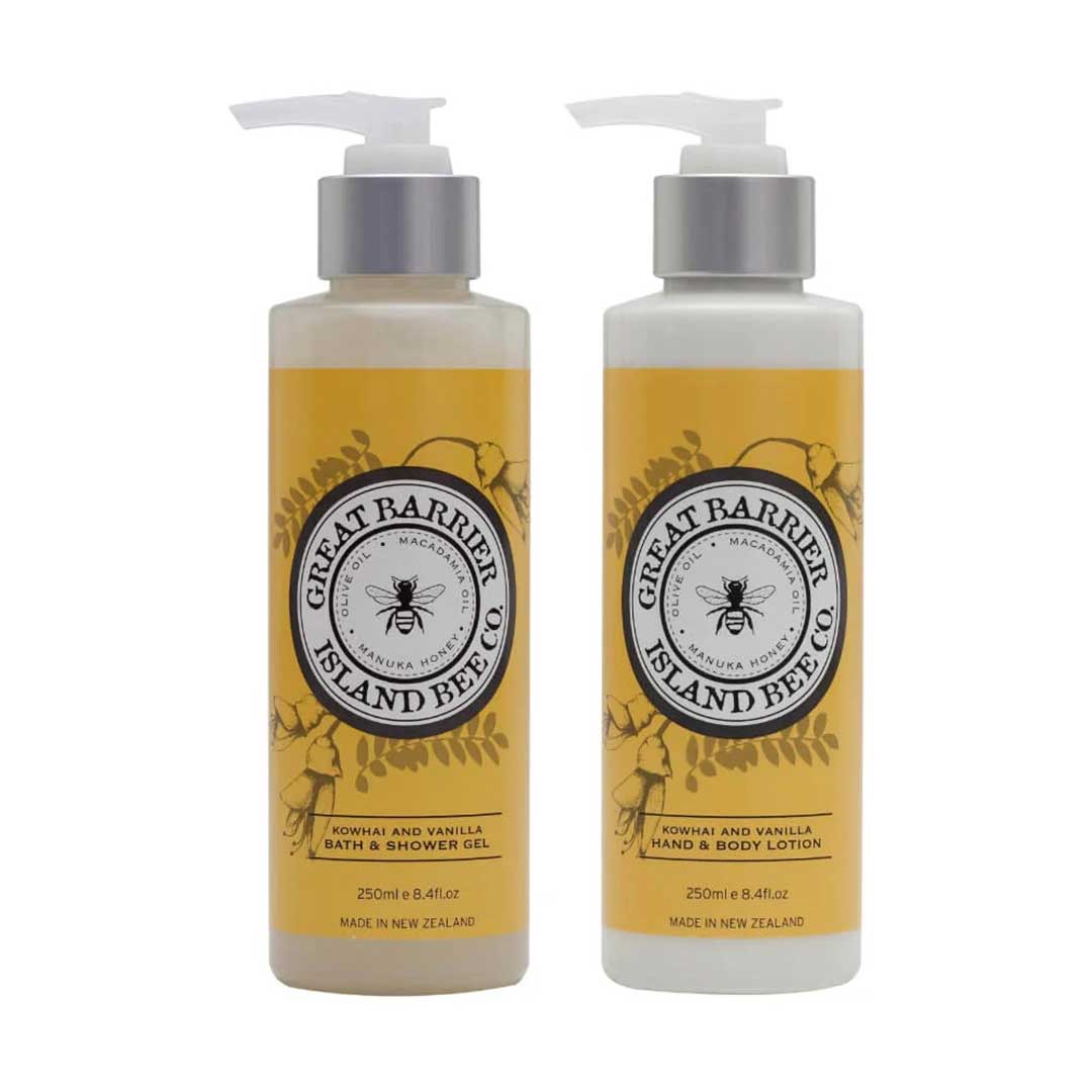 Kowhai and Vanilla Gift Box - Hand Body Lotion - Shower Gel Open