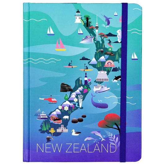 New Zealand Map & NZ Icons Notebook A5