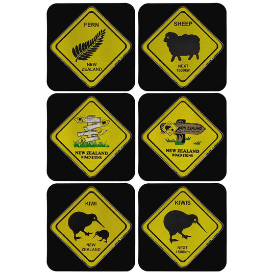 New Zealand Road Signs Coasters - Set Of 6
