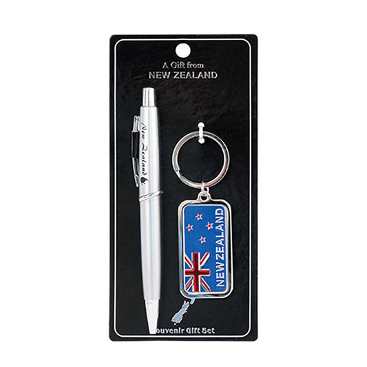 Silver New Zealand Pen and Flag Keyring Set