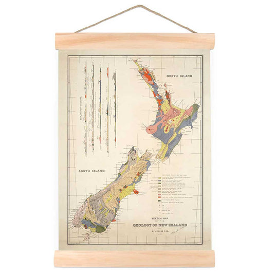 Vintage Geology of New Zealand Map Small
