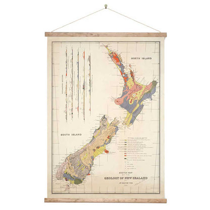 Vintage Geology of New Zealand Map Large