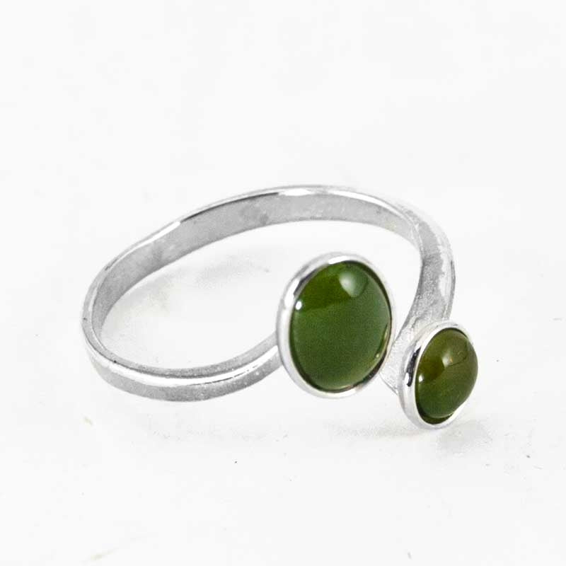 Adjustable Greenstone & Sterling Silver Open Bead Ring Angle