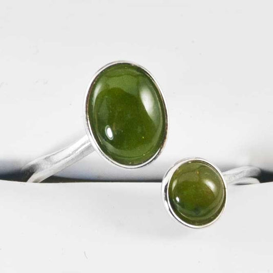Adjustable Greenstone & Sterling Silver Open Bead Ring front