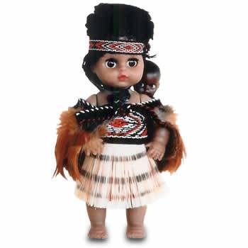 Maori Wahine Doll with Cloak, Skirt & Baby