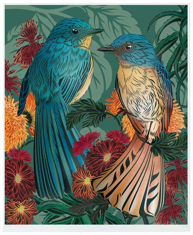 Fantastical Fantails A4 Art Print Signed and Dated by Flox