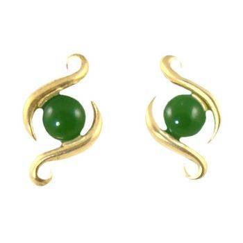 Gold Plated Greenstone Contemporary Fish Hook Earrings