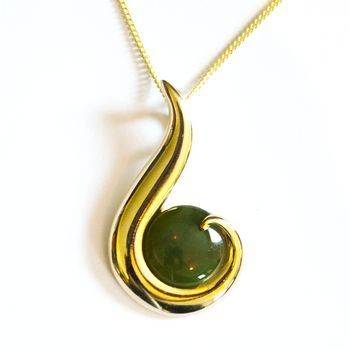 22ct Gold Plated Greenstone Contemporary Fish Hook Pendant