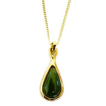 Gold Plated and Greenstone Teardrop Pendant