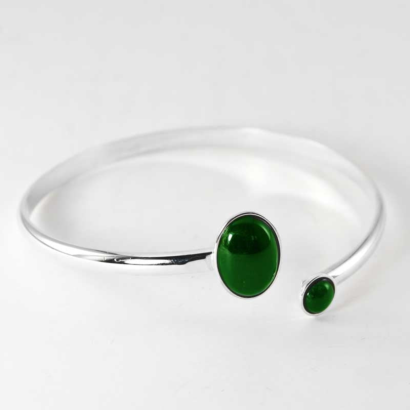 Greenstone & Sterling Silver Open Bead Bangle Front