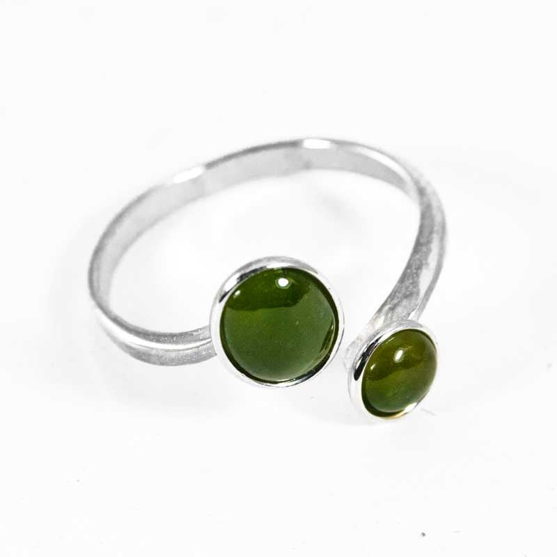 Adjustable Greenstone & Sterling Silver Open Bead Ring