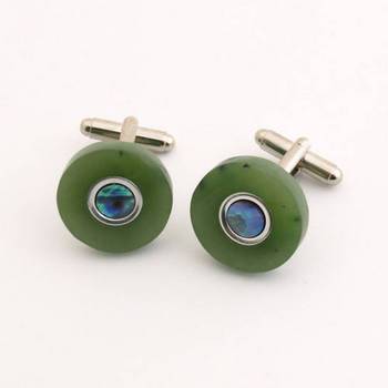 Greenstone Cuff Links with Paua and Silver Inlay