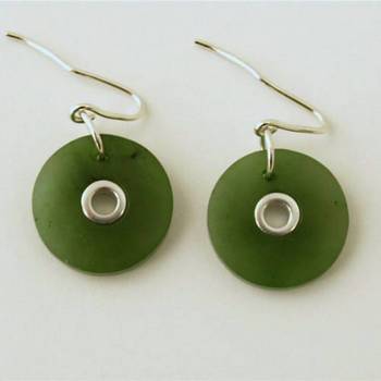 Greenstone and Sterling Silver Disc Earrings