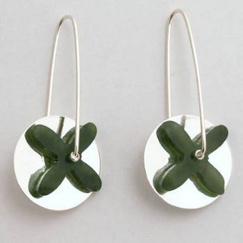 Greenstone and Sterling Silver Tapa Earrings