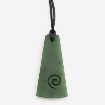 Greenstone Toki Pendant with Inlaid Koru Design