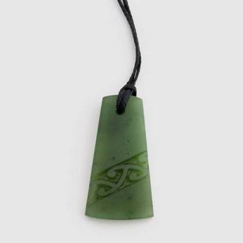 Greenstone Toki Pendant with Inlaid Maori Design