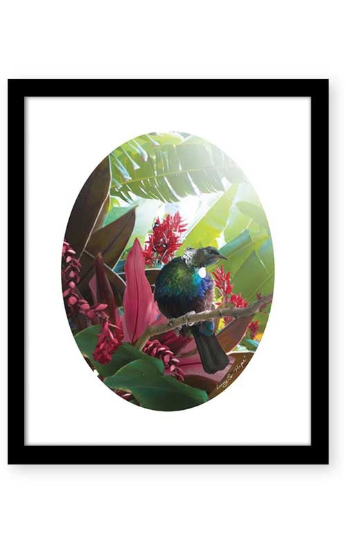 Hope - NZ Tui Oval Framed Art Print by Lucy G Black