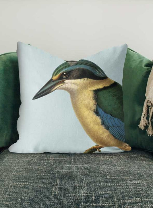 Hushed New Zealand Kingfisher Cushion Cover On Sofa