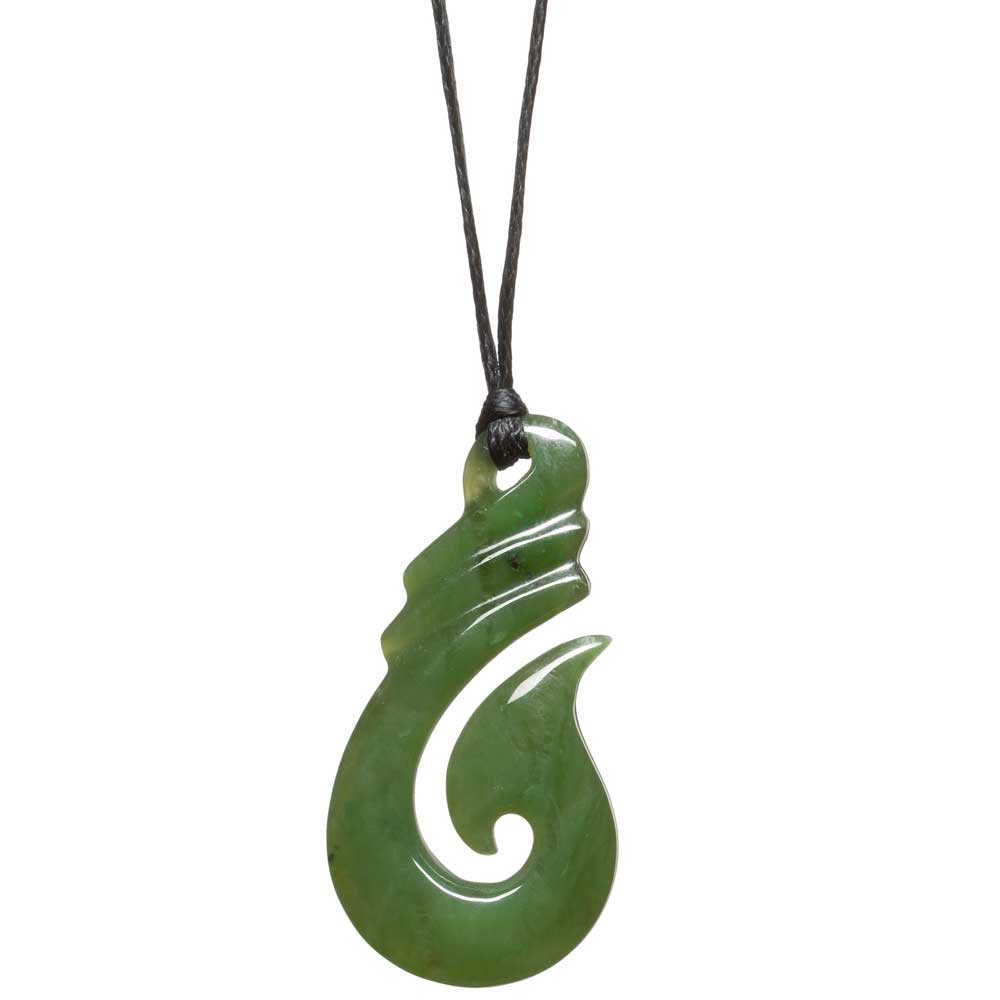 Jade Greenstone Fish Hook Pendant  On Cord