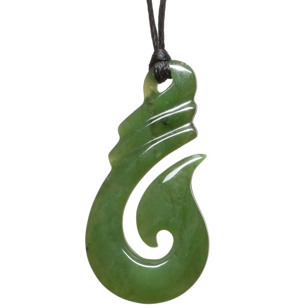 Jade Greenstone Fish Hook Pendant 