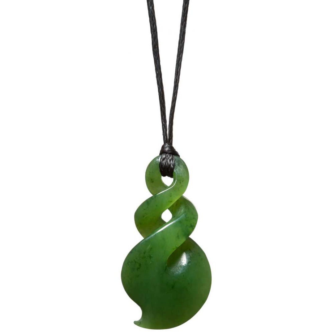 Jade Greenstone Maori Double Twist Pendant On Cord