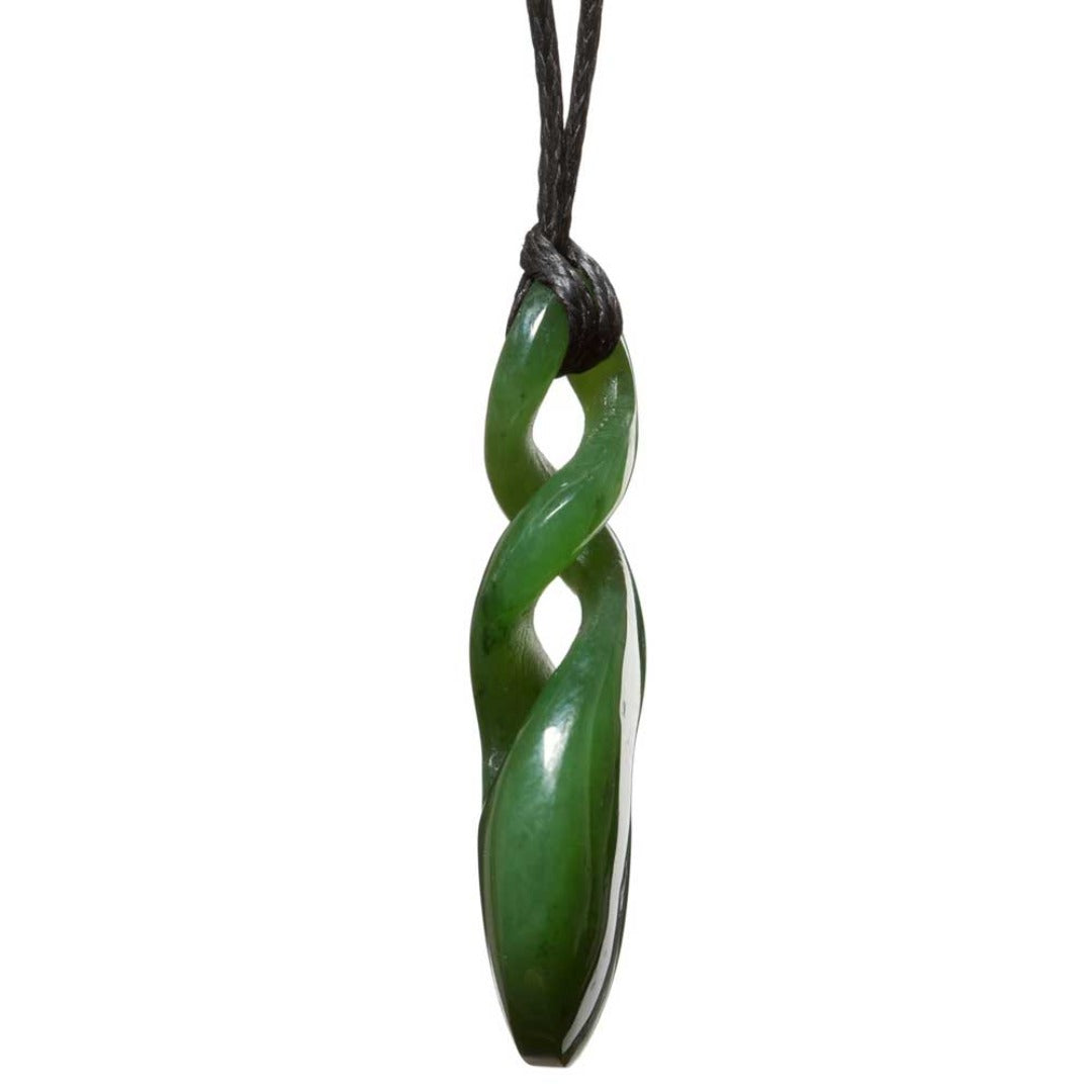 Jade Greenstone Maori Double Twist Pendant Side