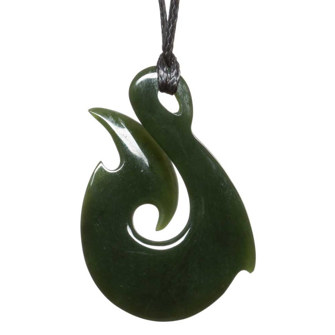 Fish Hook Jade Greenstone Pendant Back