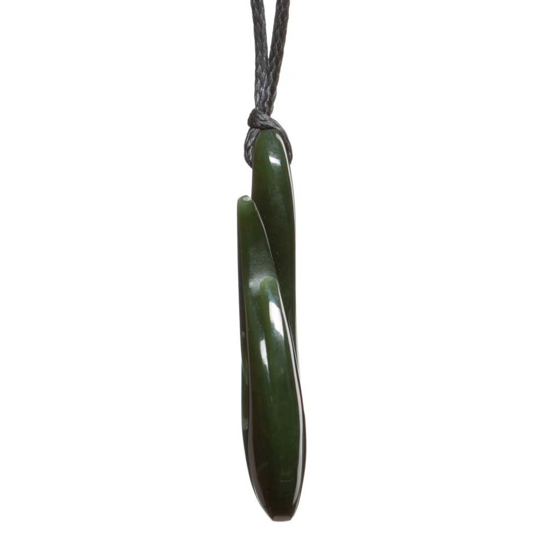 Fish Hook Jade Greenstone Pendant Side