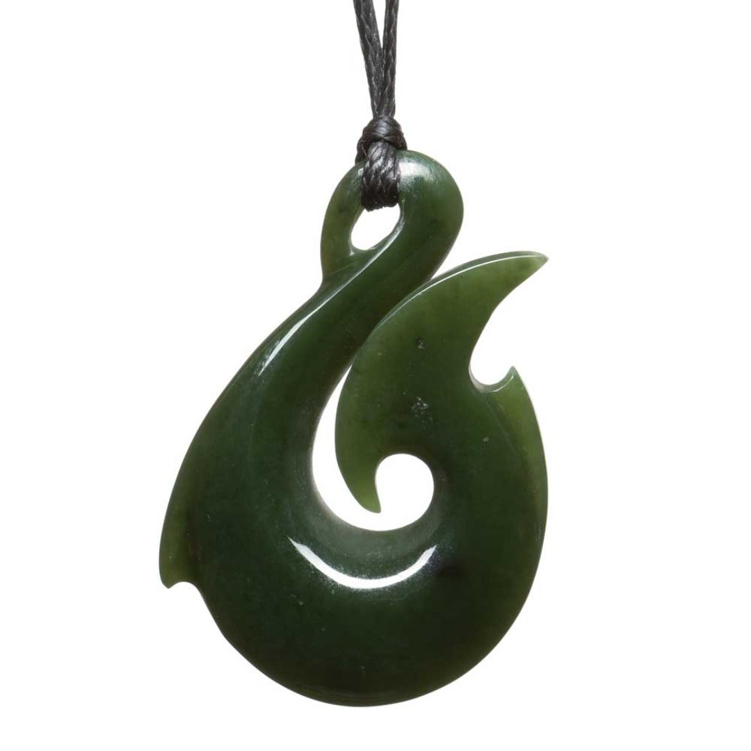 Fish Hook Jade Greenstone Pendant