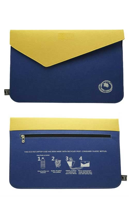 Jo Luping Design - Ecofelt Laptop Bag - Kowhai Blue & Yellow