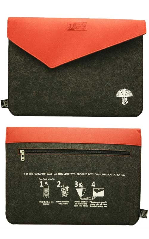 Jo Luping Design - Ecofelt Laptop Bag - Pohutukawa Grey & Red