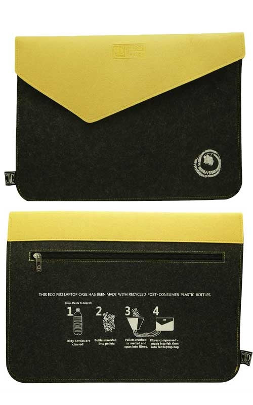 Jo Luping Design - Ecofelt Laptop Bag - Kowhai Grey & Yellow