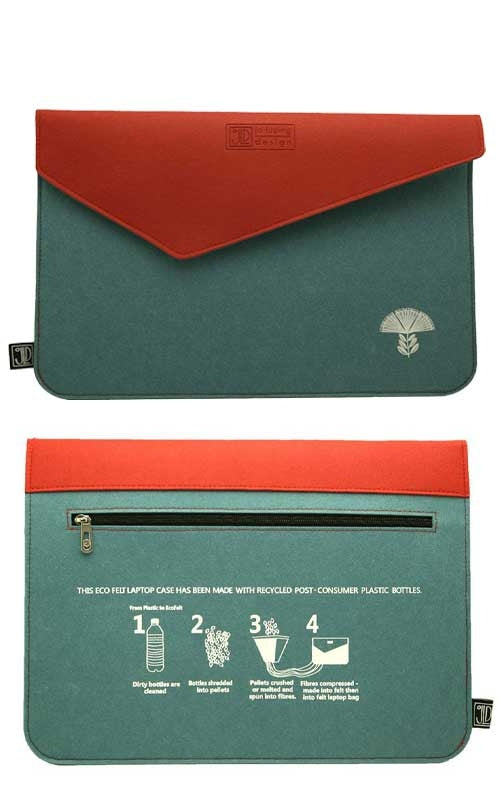Jo Luping Design - Ecofelt Laptop Bag - Pohutukawa Teal & Red