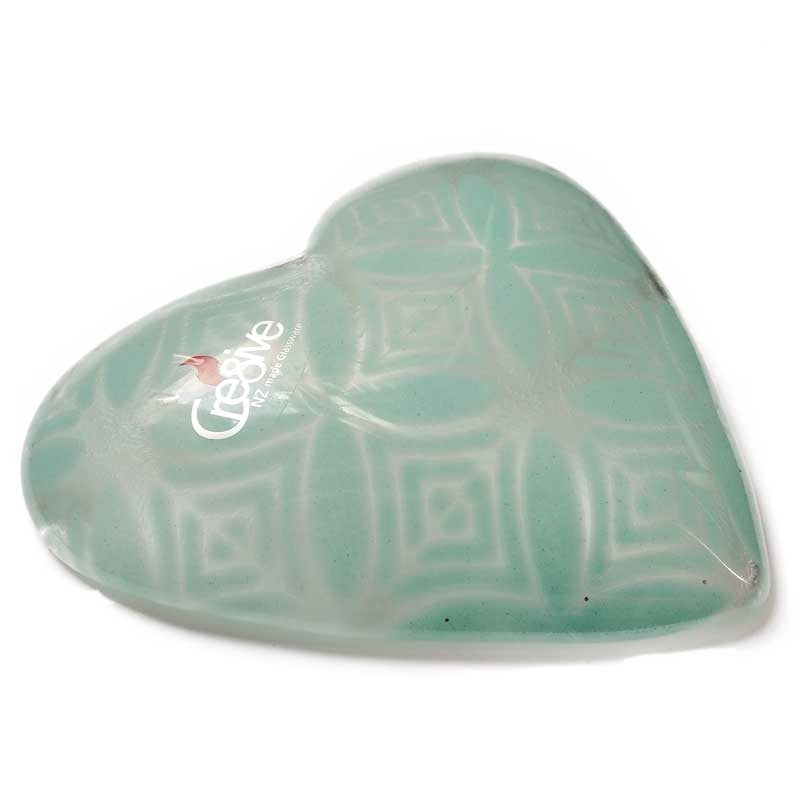 Mint Fused Glass Tapa Heart Side