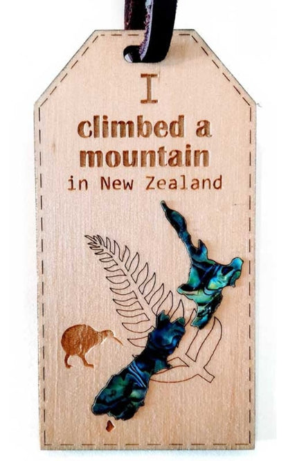 I climbed a Mountain New Zealand Wooden Luggage Tag