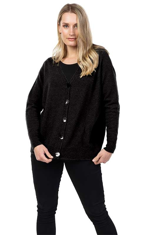 Native World Possum Merino Relaxed Cardigan Black